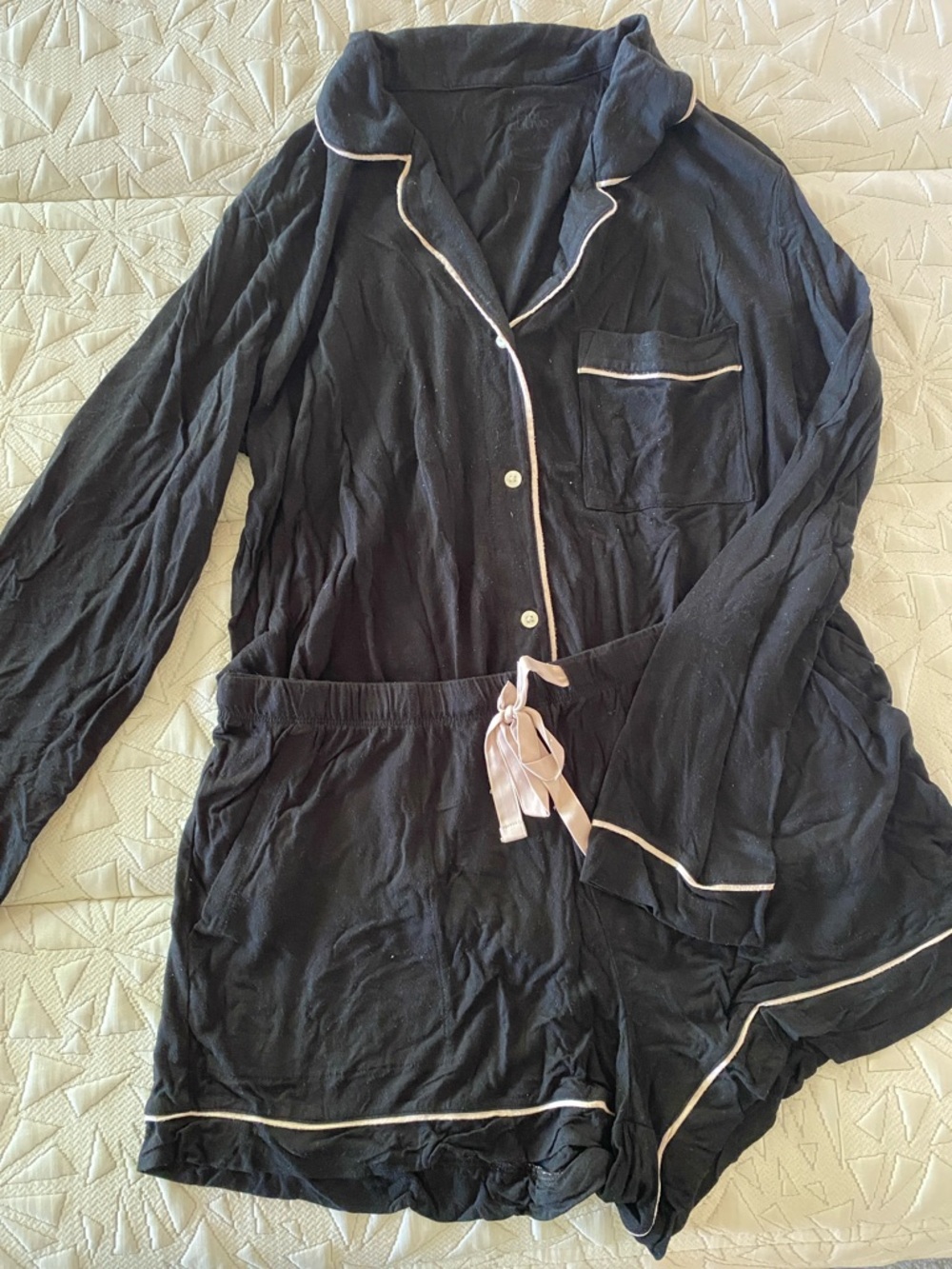 Stars Above Black Pajama Set with Pink Contrast Trim